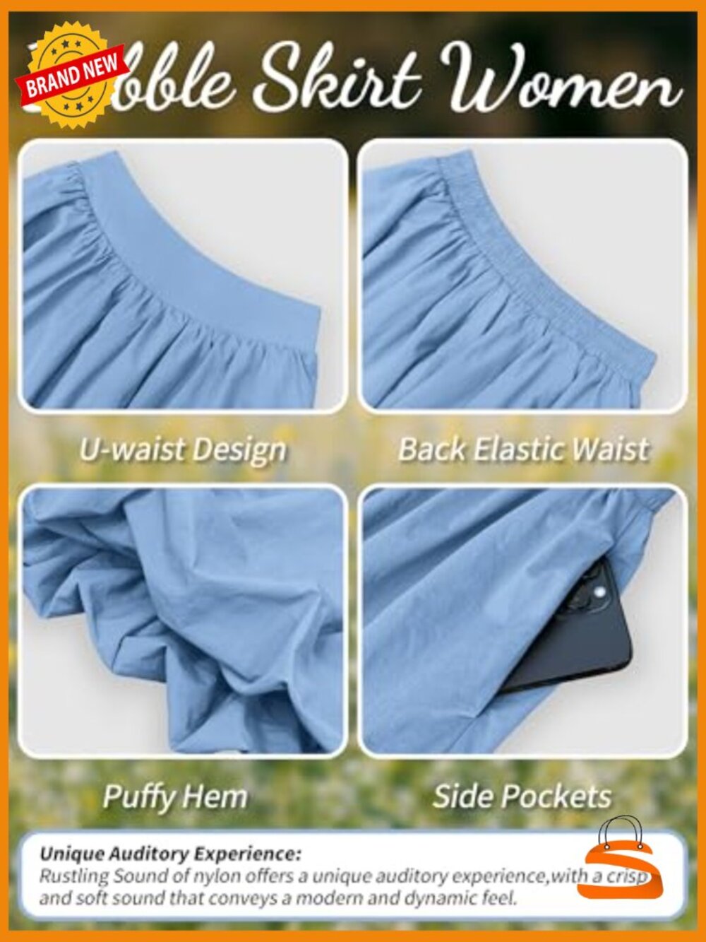 Bubble Hem Maxi Skirt - Elastic Waist A-Line with Pockets - Lightweight - Picture 6 of 7